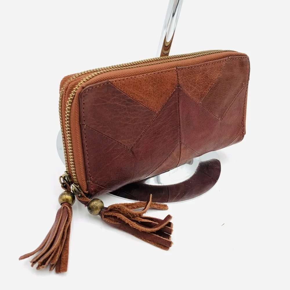 LUCKY BRAND✨Saddle Brown Patchwork Double Zip Wallet